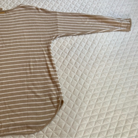 Michael Kors Women’s Sweater Size Large White Brown Stripes  Side Tide - Picture 8 of 15